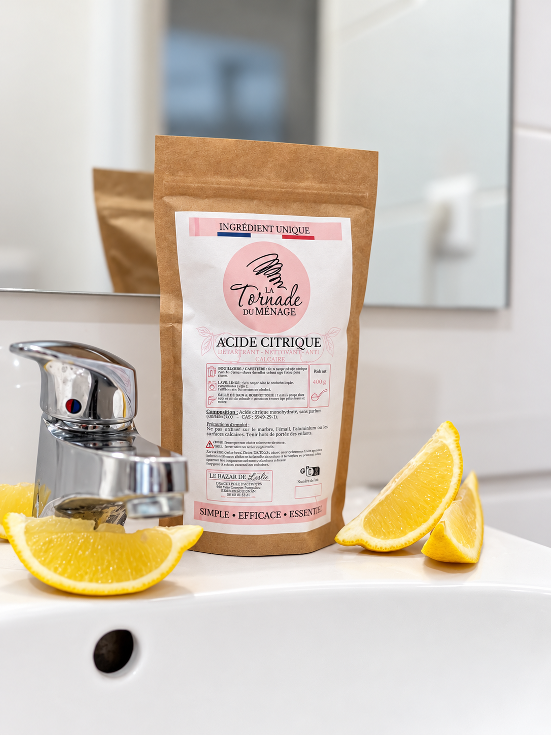 Acide citrique 400 g La Tornade du Ménage – Poudre anticalcaire pour l’entretien de la maison