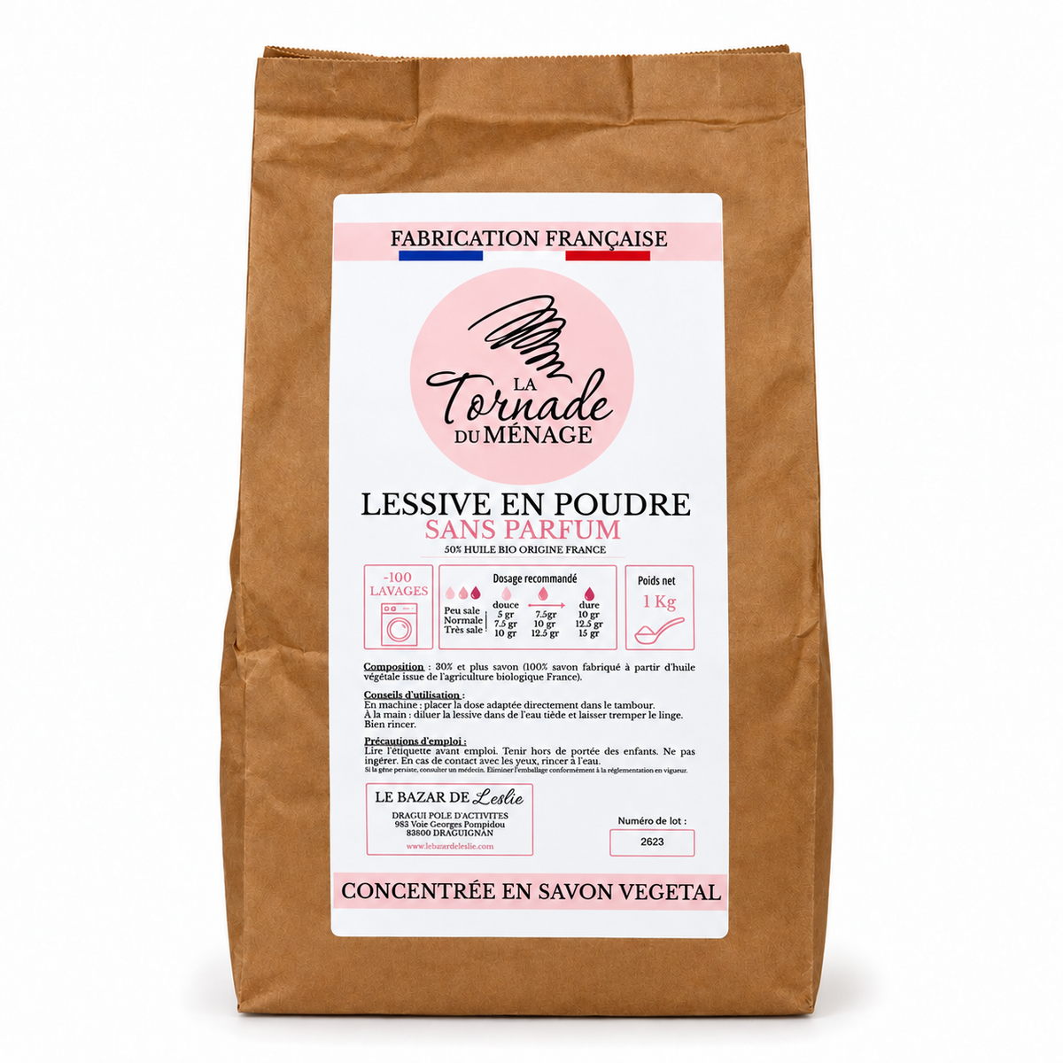 Sachet de lessive en poudre sans parfum La Tornade du Ménage, 1 kg